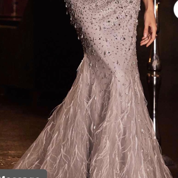 Jewel-Embellished Evening Gown with Ostrich Feathers - Picture 6 of 9